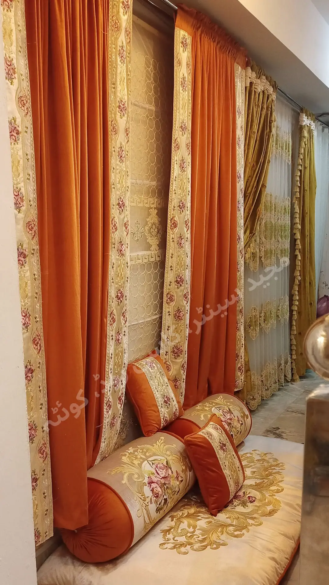 474175085_122180725070062631_1134114744053453290_n Luxury Maroon & White Embroidered Curtain Set with Decorative Valance - Image 1