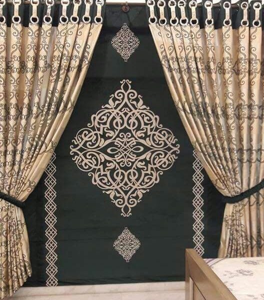 Velvet curtain and embroidery blind